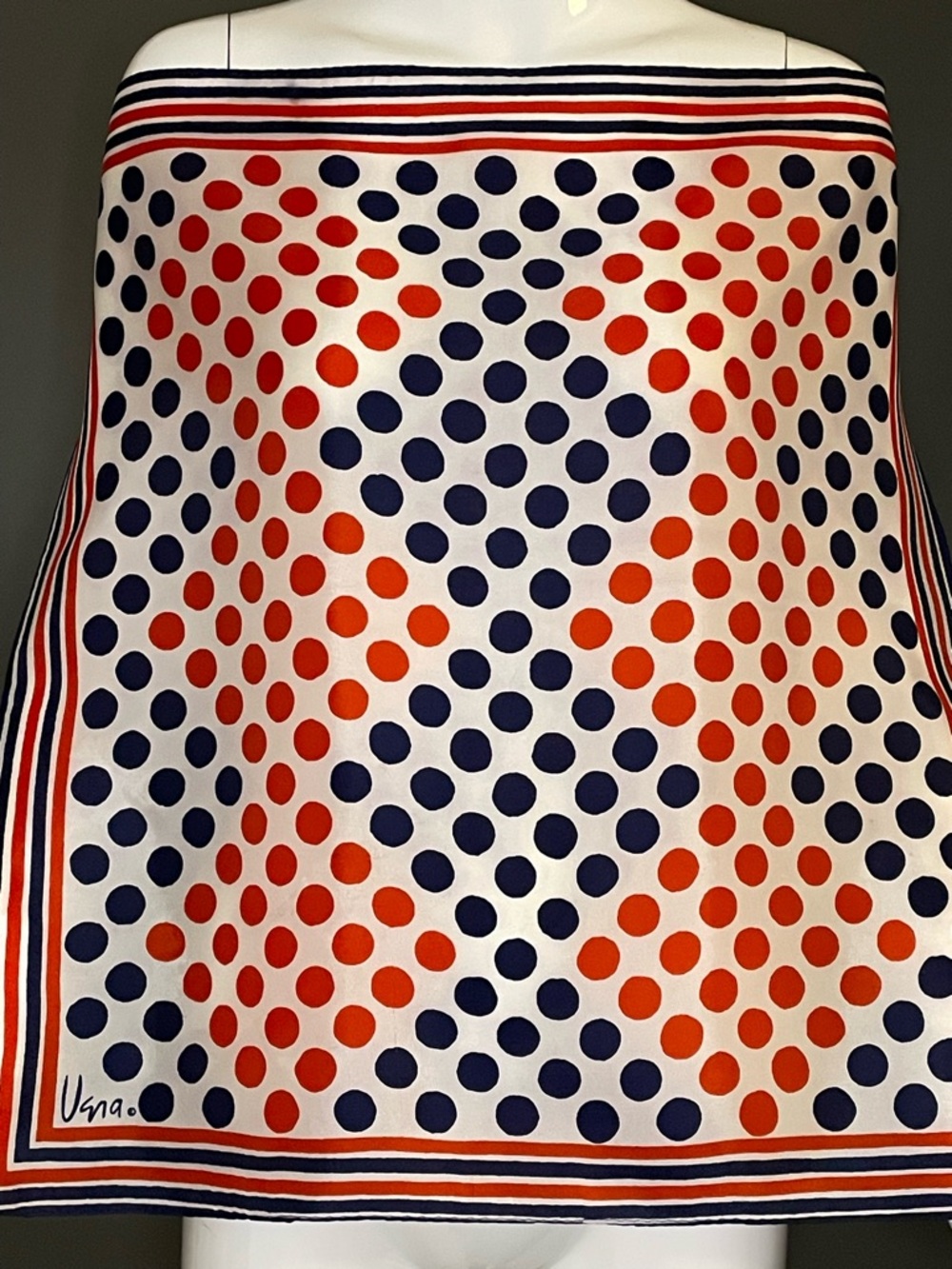 Vintage Vera Red Whit Blue Polka Dot Scarf 22 In Very Good Condition - Picture 4 of 8